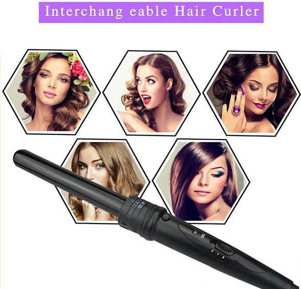 Beauenty Curling Wand Set,6 in 1 Hair Curler with 6 Interchangeable Curling Wand Ceramic Barrel(9-32mm), with LED & Temperature Adjustment and Heat Up, Hair Curler Include Heat Resistant Glove (A)