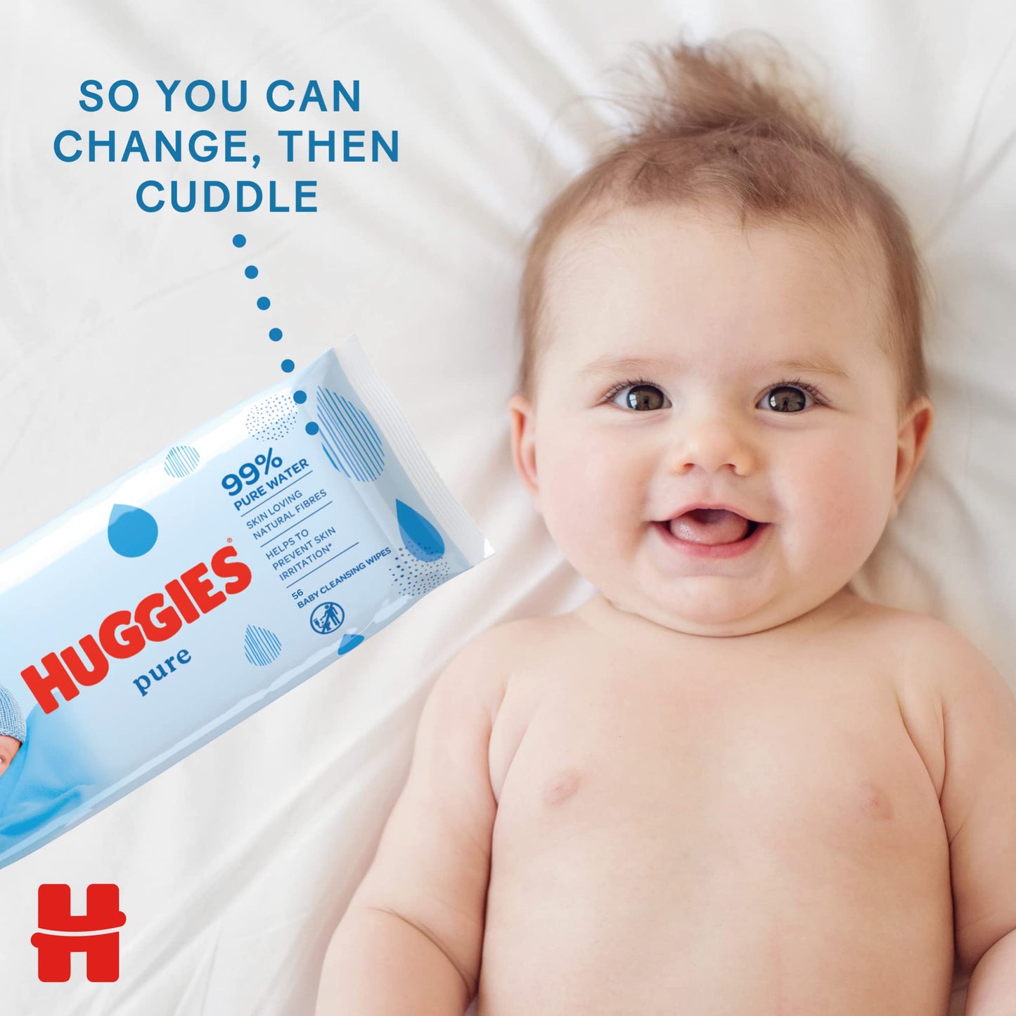 Huggies,Pure Baby Wipes,Pack of 56 Wipes,Made from Natural Plant-Based Fibers,Safe and Gentle,Paraben & Alcohol Free