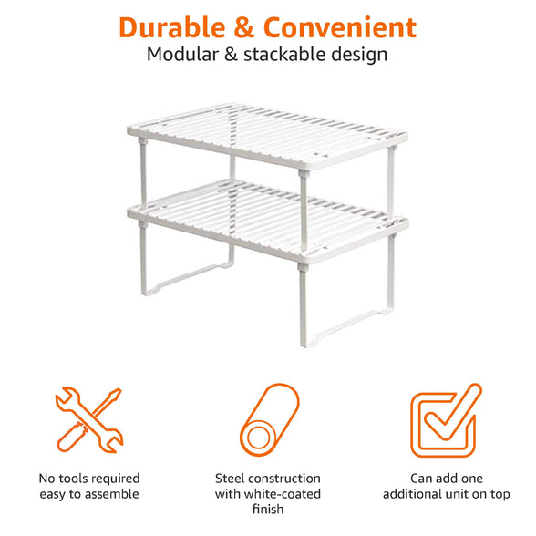 Stackable Metal Kitchen Storage Shelves, Set of 2 - White