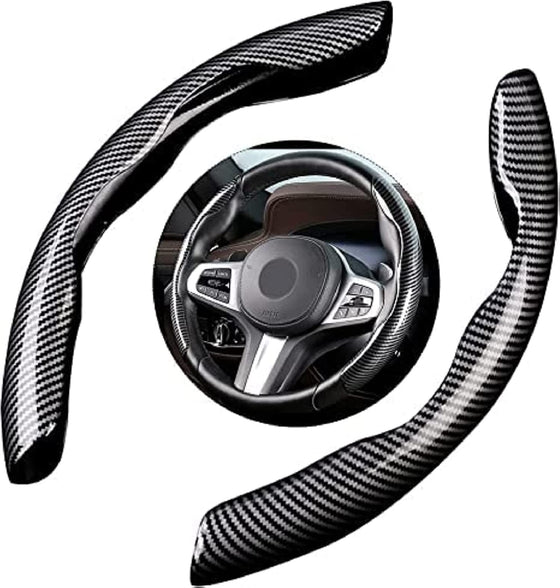 Universal Car Steering Wheel Cover Carbon Fiber, PRITZKER Automobile Interior Accessories Sport Carbon Fiber Car Steering Wheel Cover Non-Slip Car Wheel Protector Universal for Diameter 38cm (BLACK)