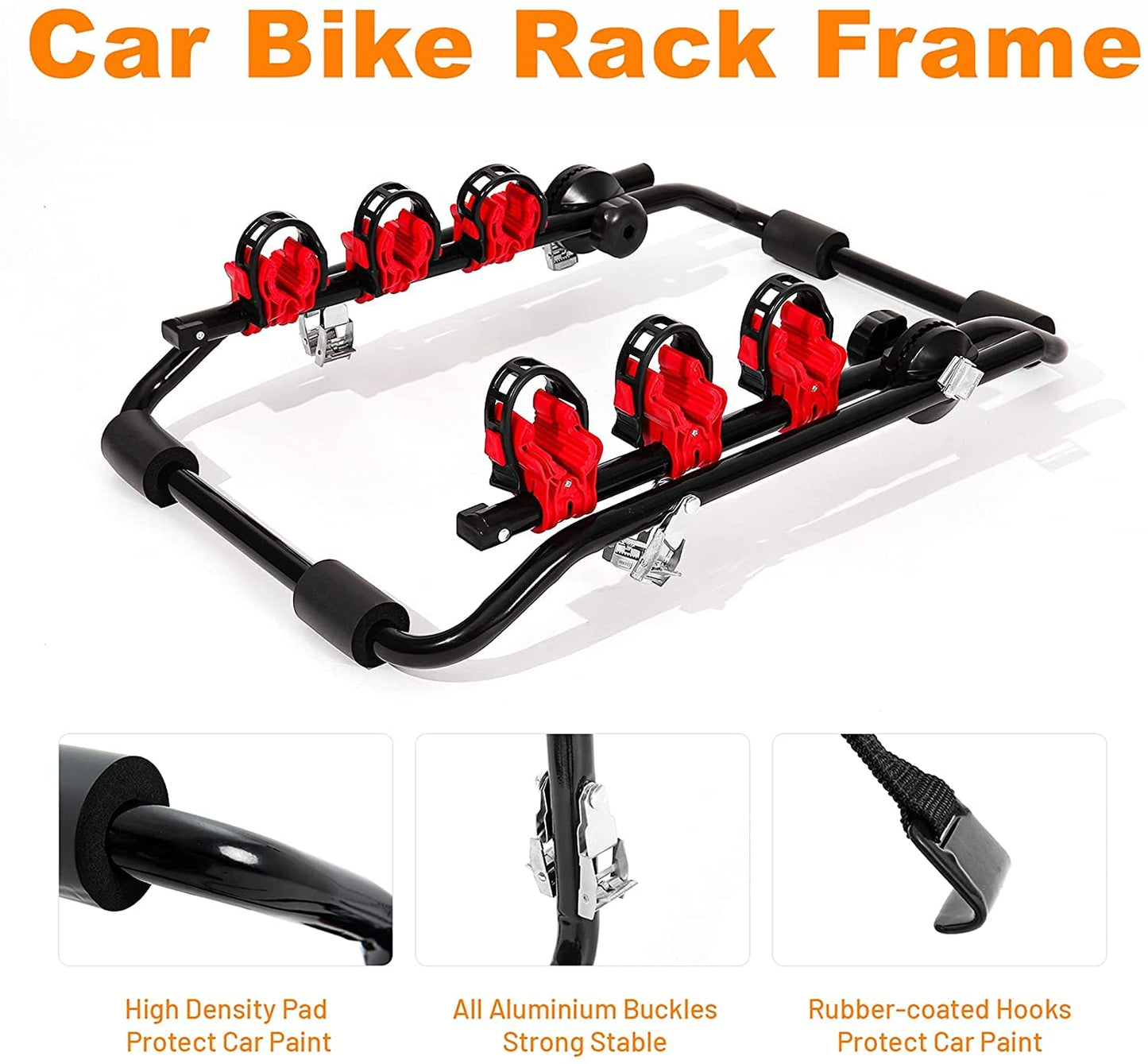 GT-Wheel Foldable Bicycle Rear Mount Carrier, 3 Slots Bicycle Carrier Rack Rail, Hitch Mount Rack for cars, Trunk Mounted Rack (Trunk Mount Racks)