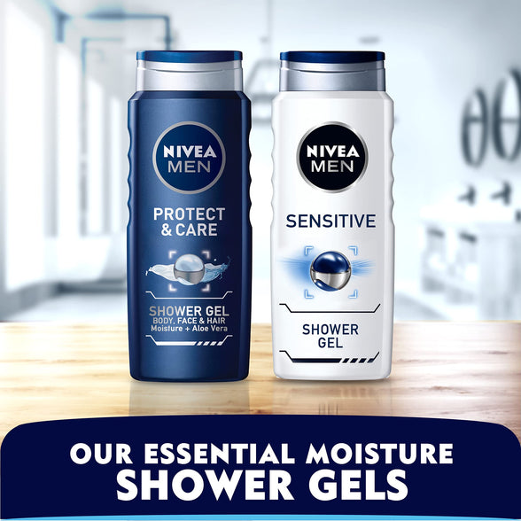 NIVEA MEN 3in1 Shower Gel Body Wash, Protect & Care Aloe Vera Masculine Scent, 500ml