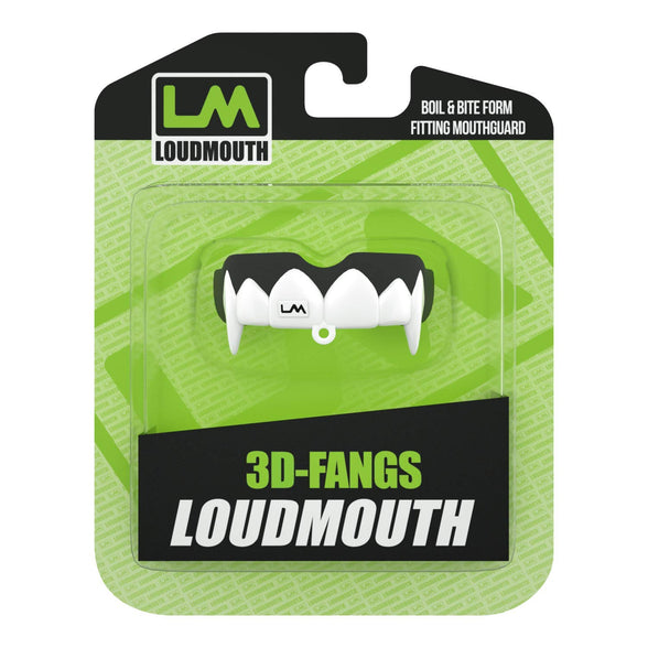 (3D Vampire Fangs - Black / White) - Loudmouth Sports Mouth Guard 3D Vampire Fangs Adult & Youth Mouth Guard Boil & Bite Mouthguard for Football, Basketball, Hockey, MMA, Boxing, Lacrosse & More