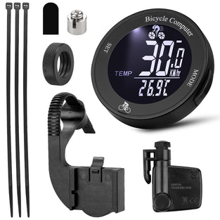 Bike Computer Wireless, IPX67 Waterproof Cycling Computer with 24 Functions, Multifunctional Bike Speedometer Odometer with Large Backlight LCD Display for Tracking Distance Speed Time