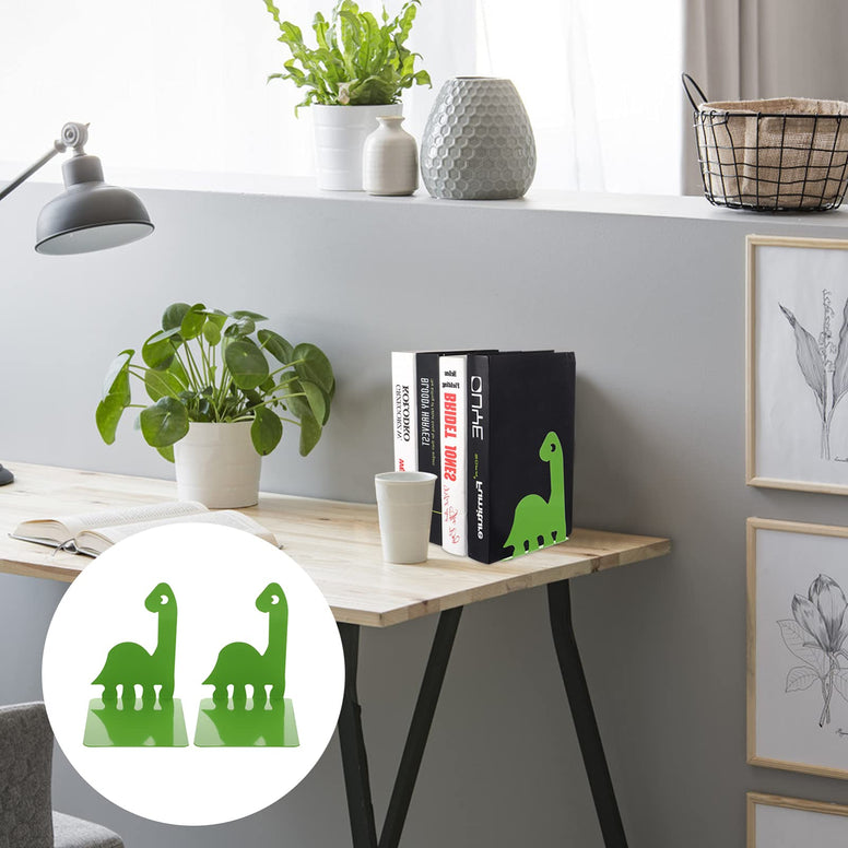 NUOBESTY 2pcs Metal Dinosaur Bookend Decorative Book Shelf Desktop Book Organizer for Home Office Tabletop Decoration Ornament Green