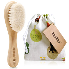 haakaa Wooden Baby Hair Brush for Newborns and Toddlers Baby Brush Natural Soft Goat Bristles Hairbrush, Ideal for Cradle Cap, Perfect Baby Registry Gift with Carry Pouch, 1PC