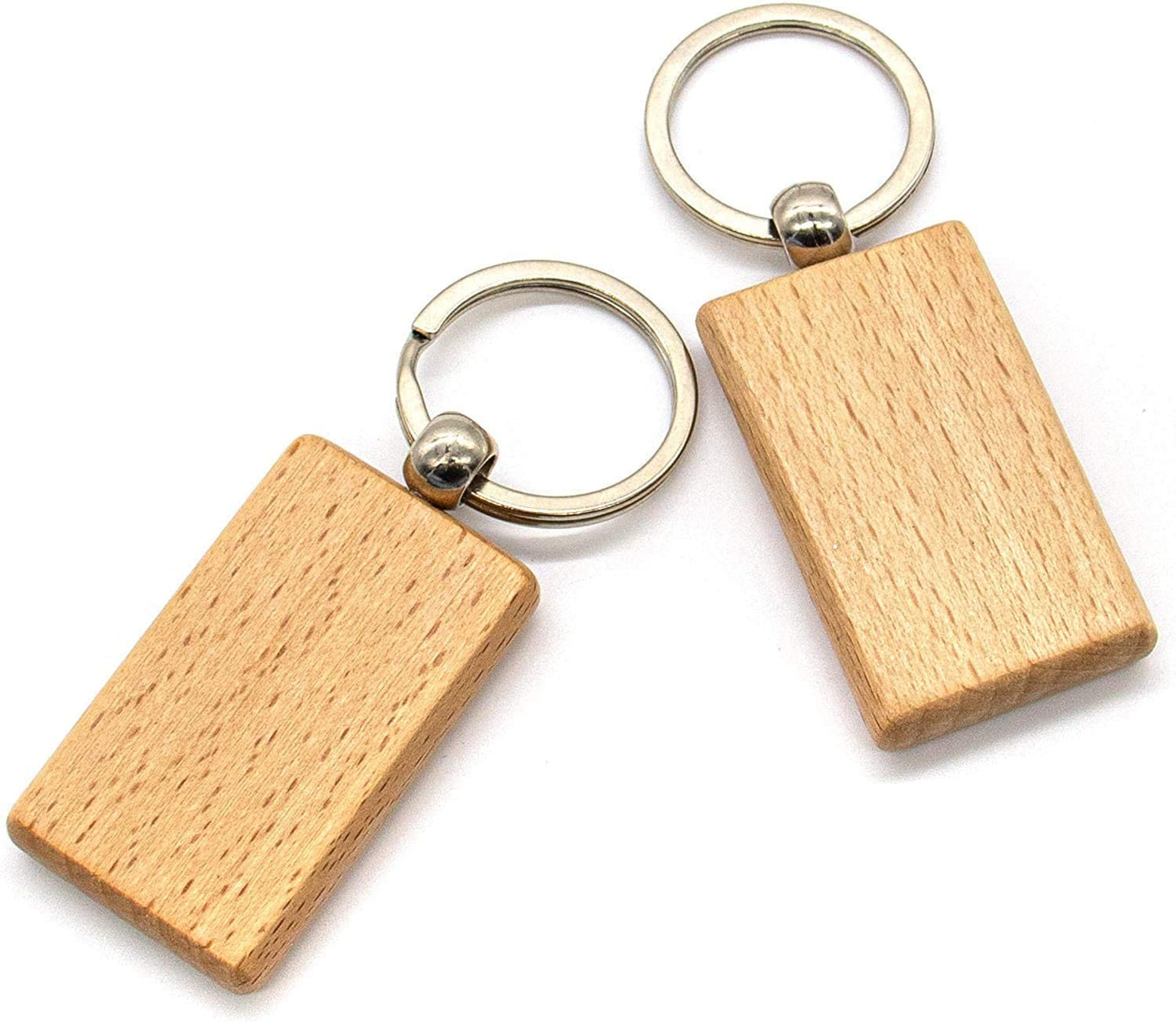 Key Chain, Blank Wood Keychain Key Ring Key Tags Personalized EDC or Best Wooden Gift Craft (Rectangle, 10 Pack)