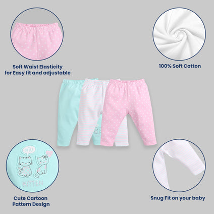 Baby Go Baby Girl's Cotton Solid Pajama Set Pack Of 3 (0-3M)