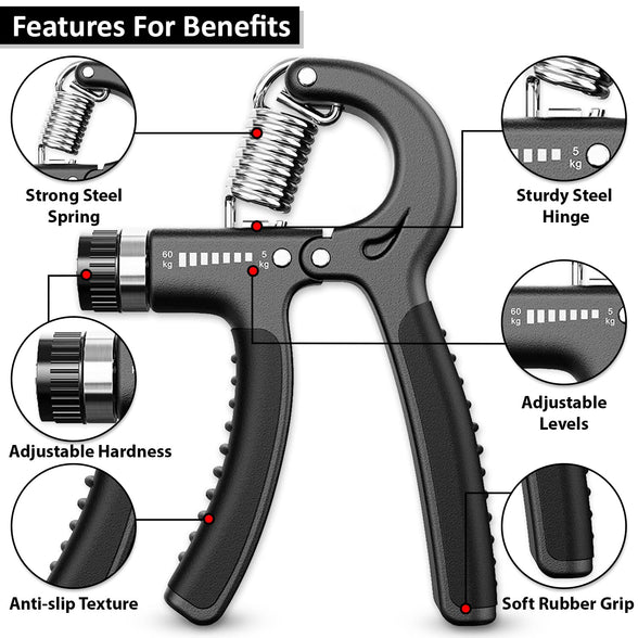 A5 Fitness Hand Grip Strengthener for wrists, fingers, and forearm