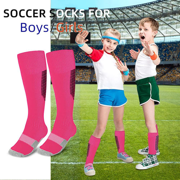 Kids Athletic Soccer Socks, 2 Pairs Knee High Socks for Youth Boys Girls for Shoe Size 3-6.5 / Ages 6-12