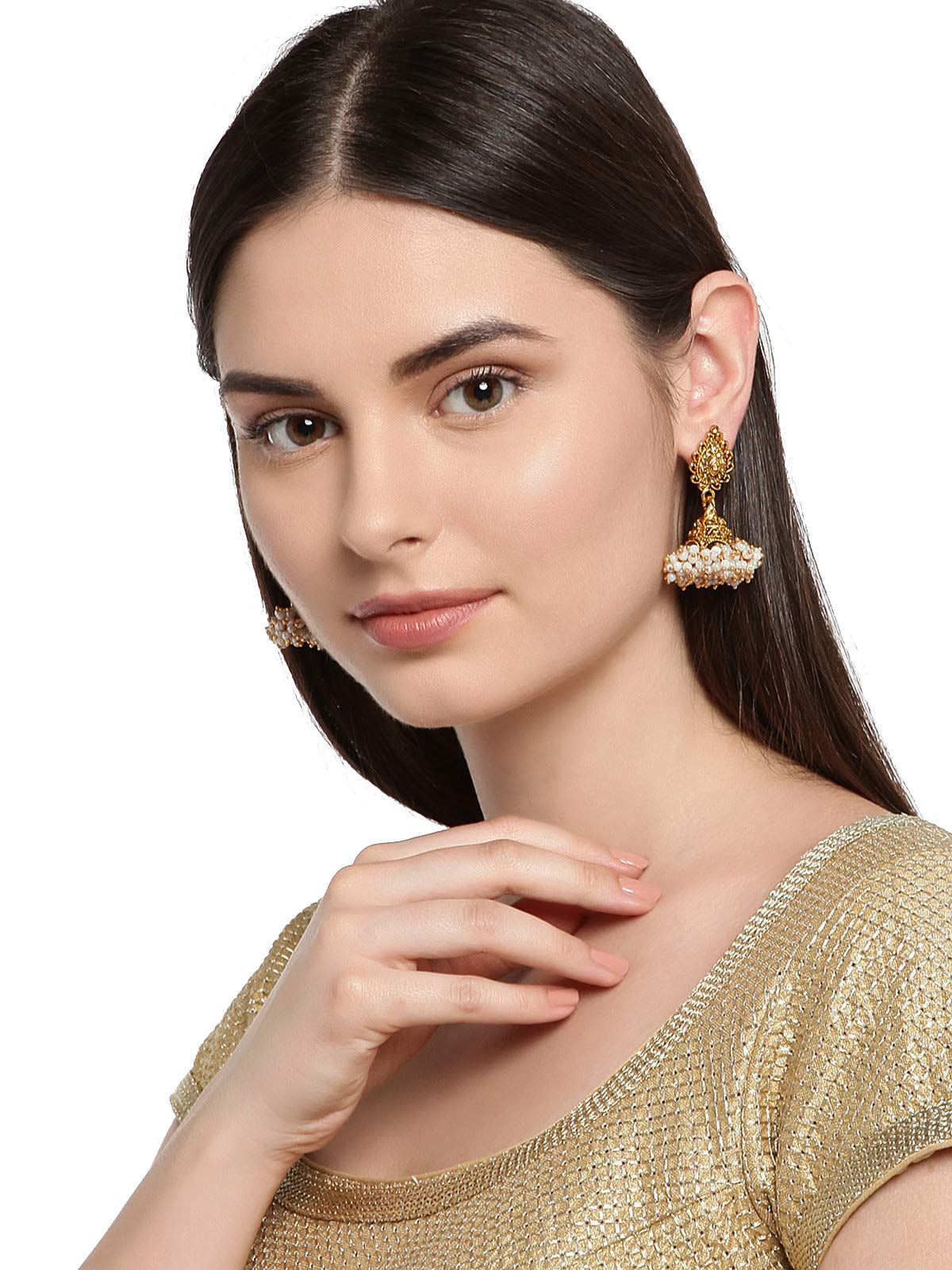 ZAVERI PEARLS Golden Non Precious Metal Dangler Earrings for Women (ZPFK9040)