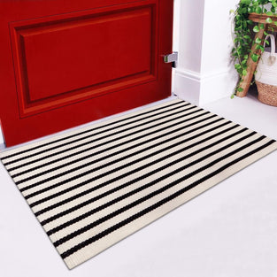 LEEVAN Black and White Striped Rug Doormat 24