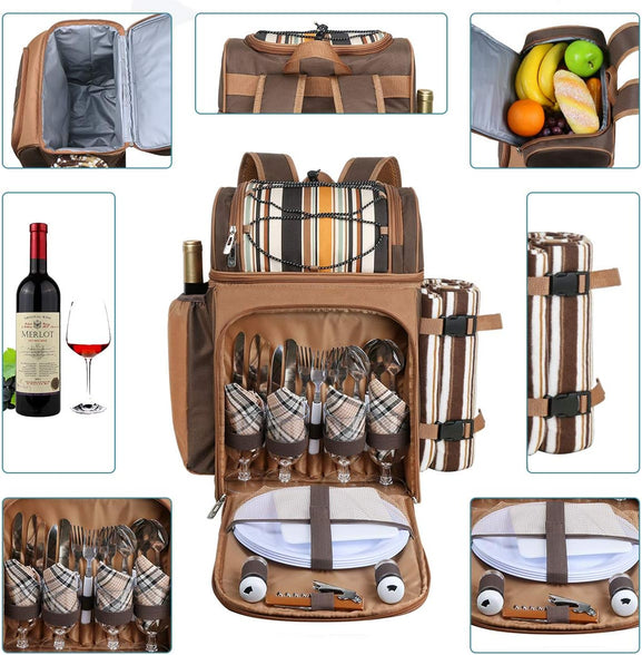 Hap Tim Picnic Backpack Cooler for 4 Person with Insulated Leakproof Cooler Bag, Wine Holder, Fleece Blanket, Cutlery Set,Perfect for Beach, Day Travel, Hiking, Camping, BBQs, Family and Lovers Gifts