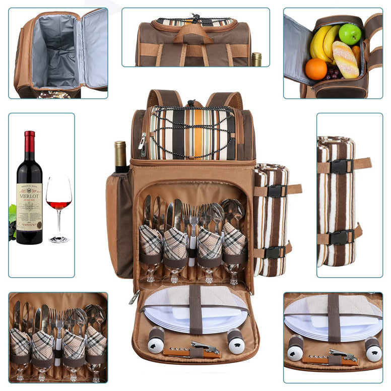 Hap Tim Picnic Backpack Cooler for 4 Person with Insulated Leakproof Cooler Bag, Wine Holder, Fleece Blanket, Cutlery Set,Perfect for Beach, Day Travel, Hiking, Camping, BBQs, Family and Lovers Gifts