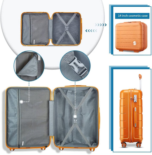 Luggage Sets Lightweight Clearance Expandable Hardside with Spinner Wheels for Travel(Orange,2-Piece Set)