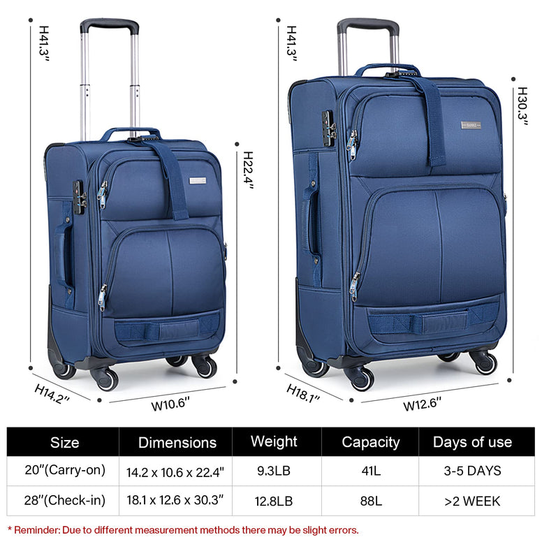Hanke Luggage Sets 2 Piece 20/28 Inch Softside Expandable Carry On Luggage Checked luggage Large Suitcase with Lock Travel Luggage Suitcases with Wheels Upright Rolling Luggage for Women Men,