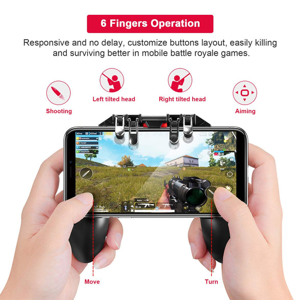 DELAM Mobile Game Controller with L1R1 L2R2 Triggers, PUBG Mobile Controller 6 Fingers Operation, Joystick Remote Grip Shooting Aim Keys for 4.7-6.5" iPhone Android iOS Cellphone Gamepad Accessories