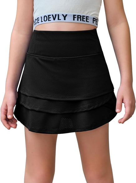 Haloumoning Girls Athletic Tennis Skirts with Shorts Kids Active High Waist Golf Skorts 5-14 Years