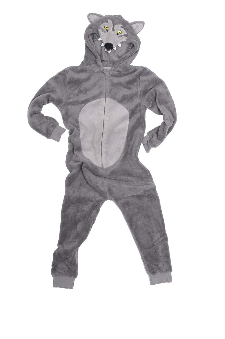 GladRags Boys Girls Kids Wolf Onesie Size Age 7-8 Years Fleece Animal Jumpsuit Playsuit Character Soft Plush with Tail