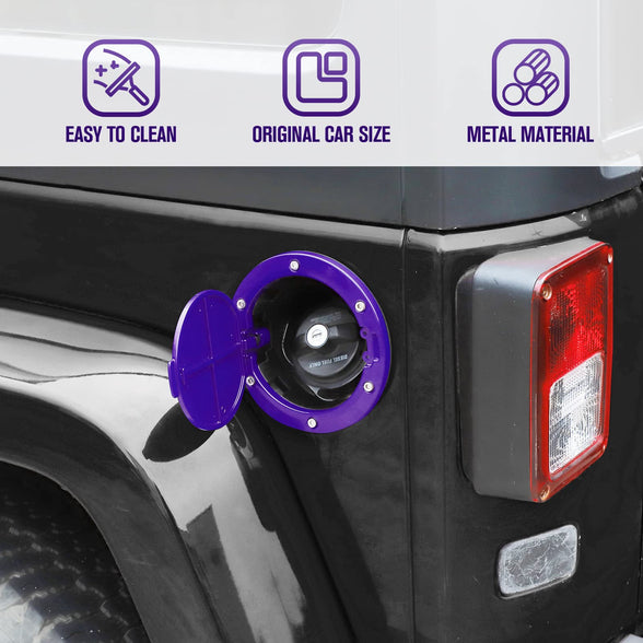 JeCar JK Fuel Filler Cover Gas Cap Aluminum Alloy Gas Tank Door Exterior Accessories for Jeep Wrangler 2007-2018 JK JKU, Purple