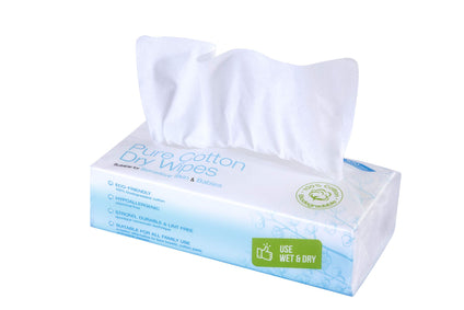 Ivyone Pure Cotton Dry Wipes, 200 Wipes, Biodegradable, Chemical-Free and Plastic-Free Wipes, for Baby Care, Nappy Liners, Makeup Removing, Patient Cleaning and Pet Cleaning