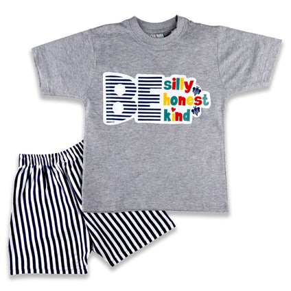 Knit N knot Baby Boys Clothing Combo Fashionable Chest Printed Pure Cotton T shirt with White and Navy Striped Half Pant for Everyday Casual Wear   7 Years - 8 Years