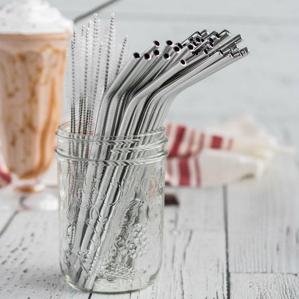 Reusable Stainless Steel Drinking Straws, 20 Pcs 4 Size - 6.3'' 7.1'' 8.5'' 10.5'', BPA Free Long Short Smoothie Drinking Curved Bent Straws with 2 Brushes and 2 Carry Bag, Fit for 20/30 oz Tumblers