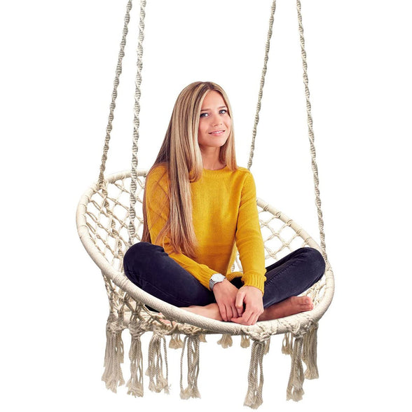 Sorbus Swing Chair Macrame Hanging Hammock Chair – Stylish Decorative Premium Cotton Ceiling Boho Chair for Durability- Indoor, Outdoor, Chair, Patio, Porch, Garden, Gifts - Max 250Lbs