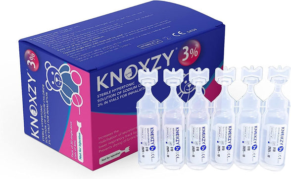 KNOXZY Hypertonic Saline Inhalation Solution 3%. Inhalation Solution for Adults & Children. Box Contains 30 Single dose vials of 4ml.