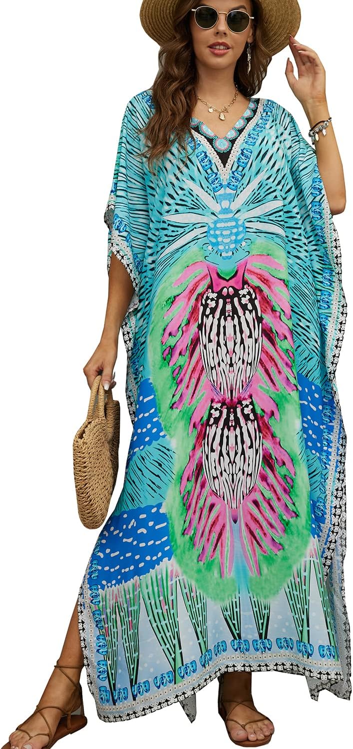 YouKD Wemon's Summer Long Kaftan Bohemian Maxi Kimono Dress Swimsuit Beach Cover Up Robes