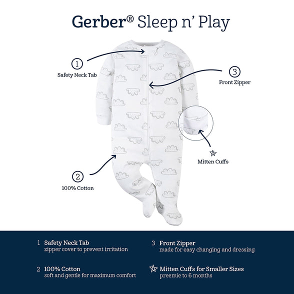 Gerber baby-girls 4 Pack Sleep 'N Play Footie(0-3M)