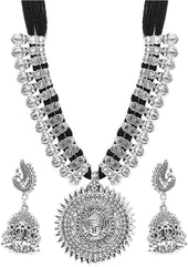 Youbella Stylish Latest Afghani Oxidised Jewellery Silver Plated Jewellery Set For Women (Black)(Ybnk_5488)