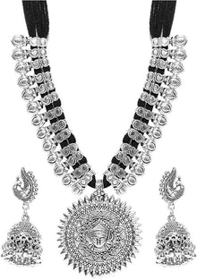 Youbella Stylish Latest Afghani Oxidised Jewellery Silver Plated Jewellery Set For Women (Black)(Ybnk_5488)