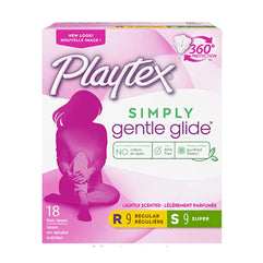 Playtex Simply Gentle Glide - 18 Tampons [9 Regular - 9 Super] - Lightly Scented - 360 Degree Protection
