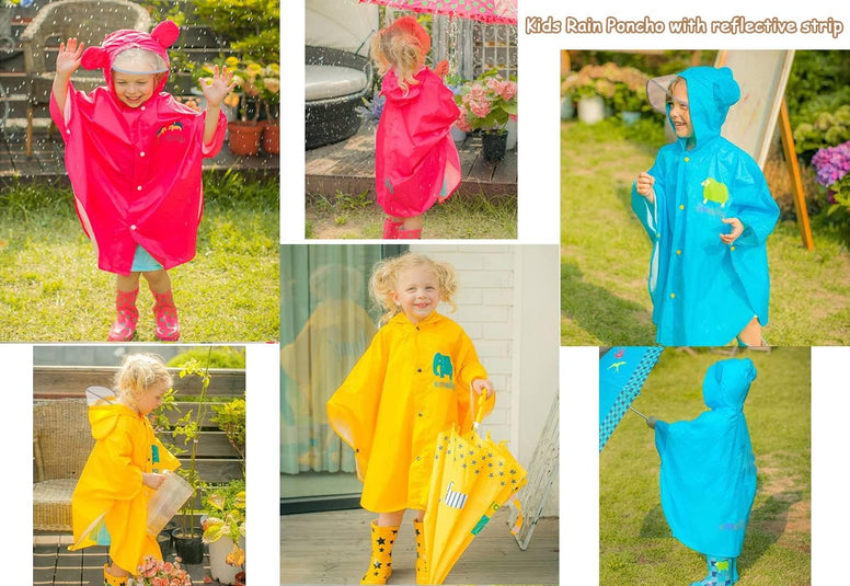 AIWUHE Kids Rain Poncho Cartoon Raincoat Jacket Cute Rain Coat Toddler Boys Girls Rain Cape Light Waterproof Hoodie Outwear, for 1-3 Years