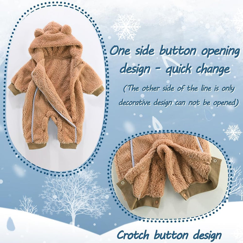 AiWMGL Baby Girls Boys Newborn Teddy Bear Onesie Fleece Outfit Winter Clothes Jumpsuit Romper Hooded Warm (0-3 Months)