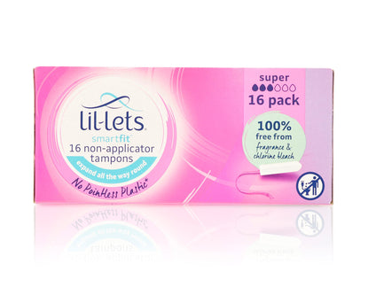 Lil-Lets Smart Fit Super Non-Applicator Tampons - 100% Plant Based Absorbent Core -  Perfect Leak Proof Protection - Super Smooth Application - Fragrance Free - 16 Units