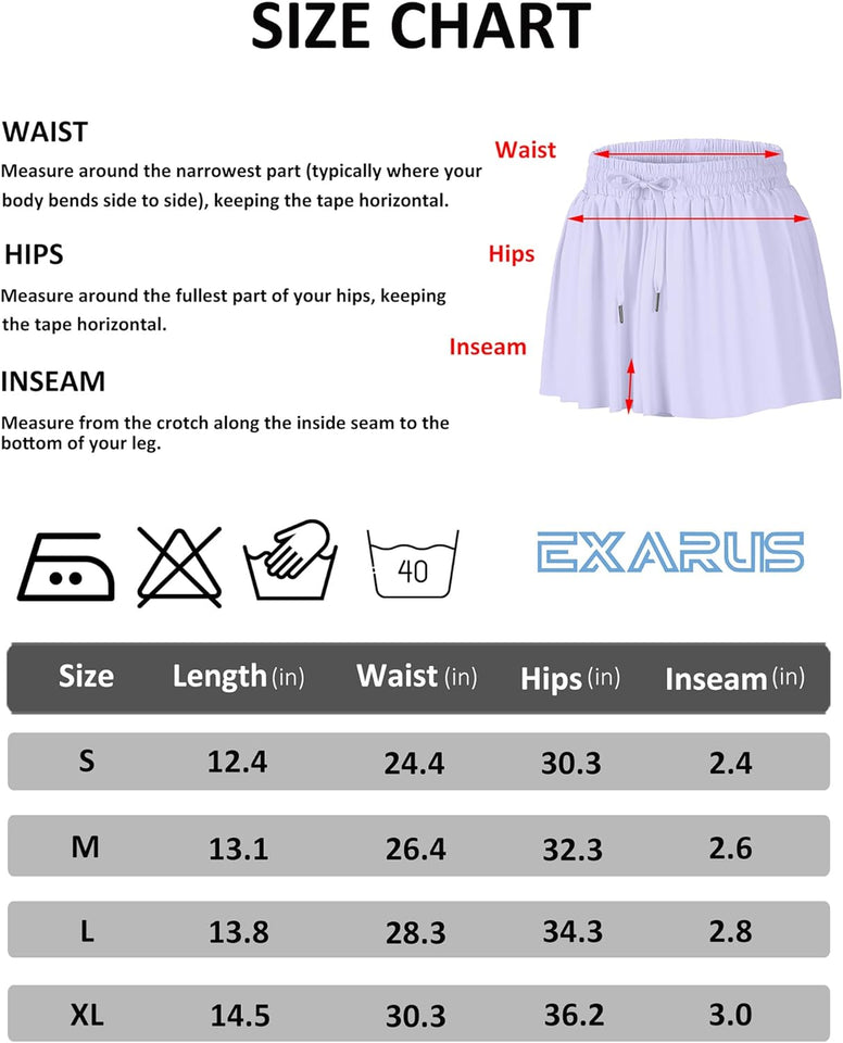 EXARUS الفتيات Flowy فراشة السراويل الرياضية 2 في 1 تنورة الجري السراويل يهتف التنس الرقص Preppy ملابس الاطفال 6-14y