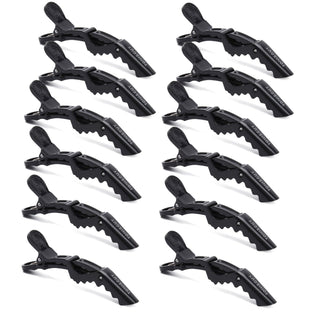 Salon Croc Hair Styling Sectioning Clips, Plastic Alligator Hair Clips for Thick Hair Non Slip Black Hairgrip DIY Haircut Accessories for Women Girls Barber -12Pcs
