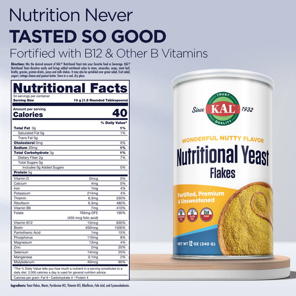 KAL, Nutritional, Yeast Flakes, Unsweetened, 12 oz (340 g)