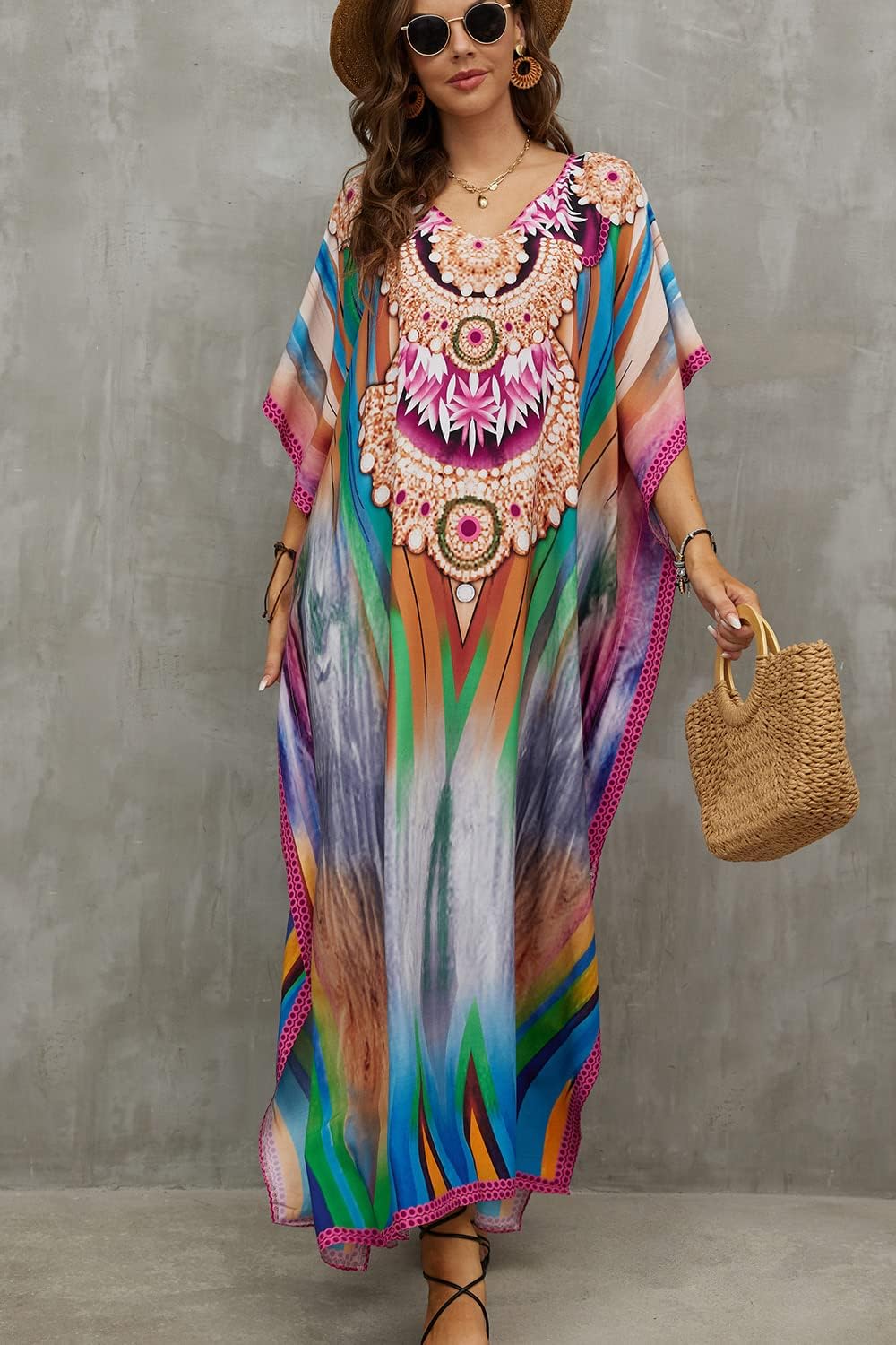 YouKD Wemon's Summer Long Kaftan Bohemian Maxi Kimono Dress Swimsuit Beach Cover Up Robes