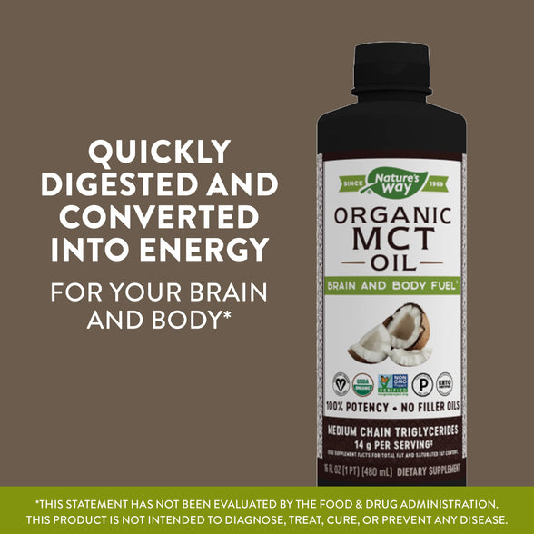 Nature's Way 100% Potency Pure Source MCT Oil from Coconut- Certified Paleo, Certified Vegan- Non-GMO Project Verified, Vegetarian, Gluten-Free, 16 Fluid Ounce (Packaging May Vary)