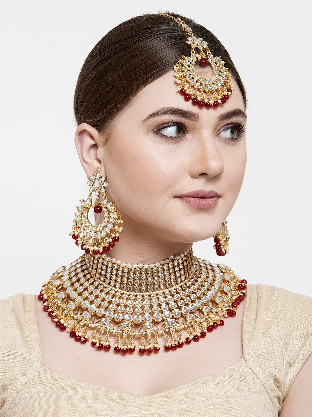 Shining Diva Fashion Latest Stylish Kundan Choker Wedding Party Traditional Necklace Jewellery Set for Women