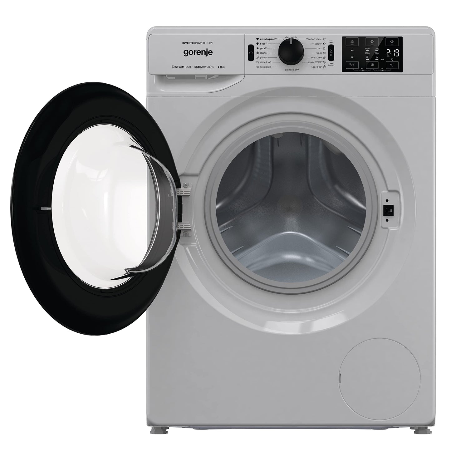 Gorenje WNEI84AS/A, 8 Kg Fully Automatic Front Load Washing Machine, 16 Programs, Energy and Water Efficient, Wave Drum, 1400 RPM, Silver, Made in Slovenia, 1 Year Warranty