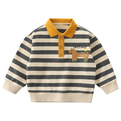 LABISHU Boys' Long-Sleeve Pique Polo Autunm Fall Toddler Children Casual Button Stripe Lapel Button Tops