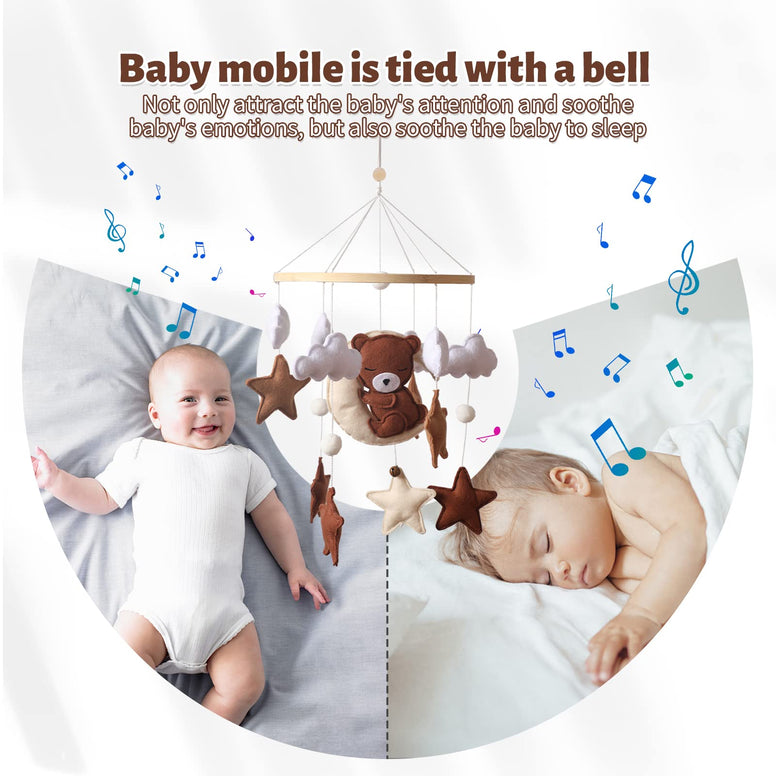 Promise Babe Mobile Baby Wind Chimes Clouds Star Moon Baby Mobile with Bear Handmade Wood Crochet Animal Wind Chime Bed Bell Pendant for Hanging Baby Bed Nursery Changing Table Playpen Decoration