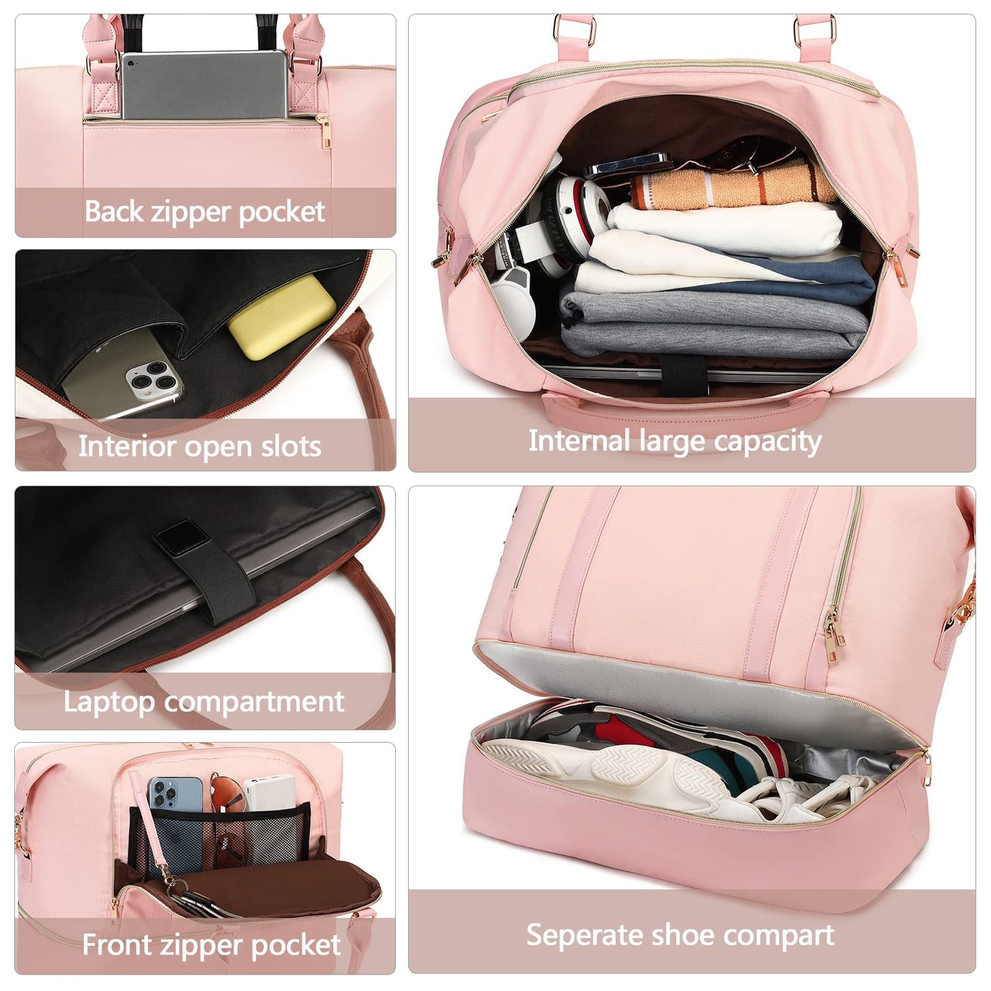 CAMTOP Women Ladies Travel Weekender Bag Overnight Duffel Carry-on Tote Bag fit 15.6 Inch Laptop Computer, 6012 Pink