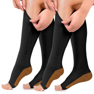 ACTINPUT 2 Pairs Compression Socks Toe Open Leg Support Stocking Knee High Socks with Zipper