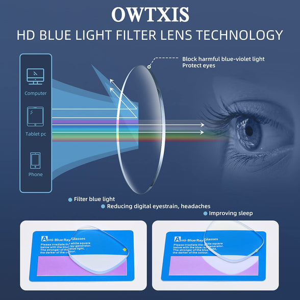 OWTXIS Blue Light Blocking Reading Glasses - Slim Pocket Readers with Pen Clip Case Mini Lightweight Readers
