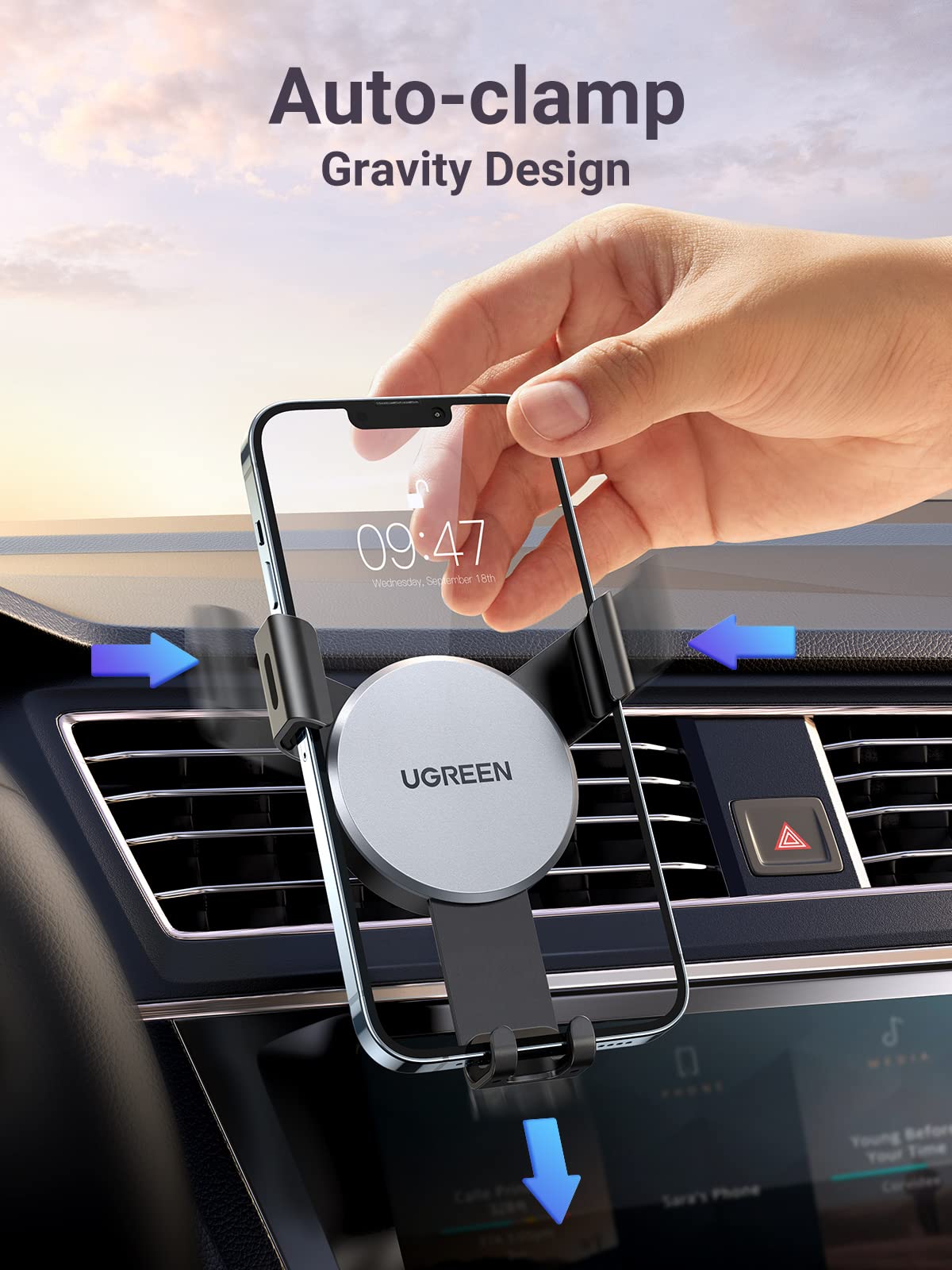 UGREEN Car Phone Holder, Mobile Holder for the Car Air Vent Phone Holder Stand Car Auto Lock Gravity Mobile Phone Mount Ac Vent Car Mount Compatible with iPhone 15/14/13 Series, S23/S22/S21 Z Flip 5 4